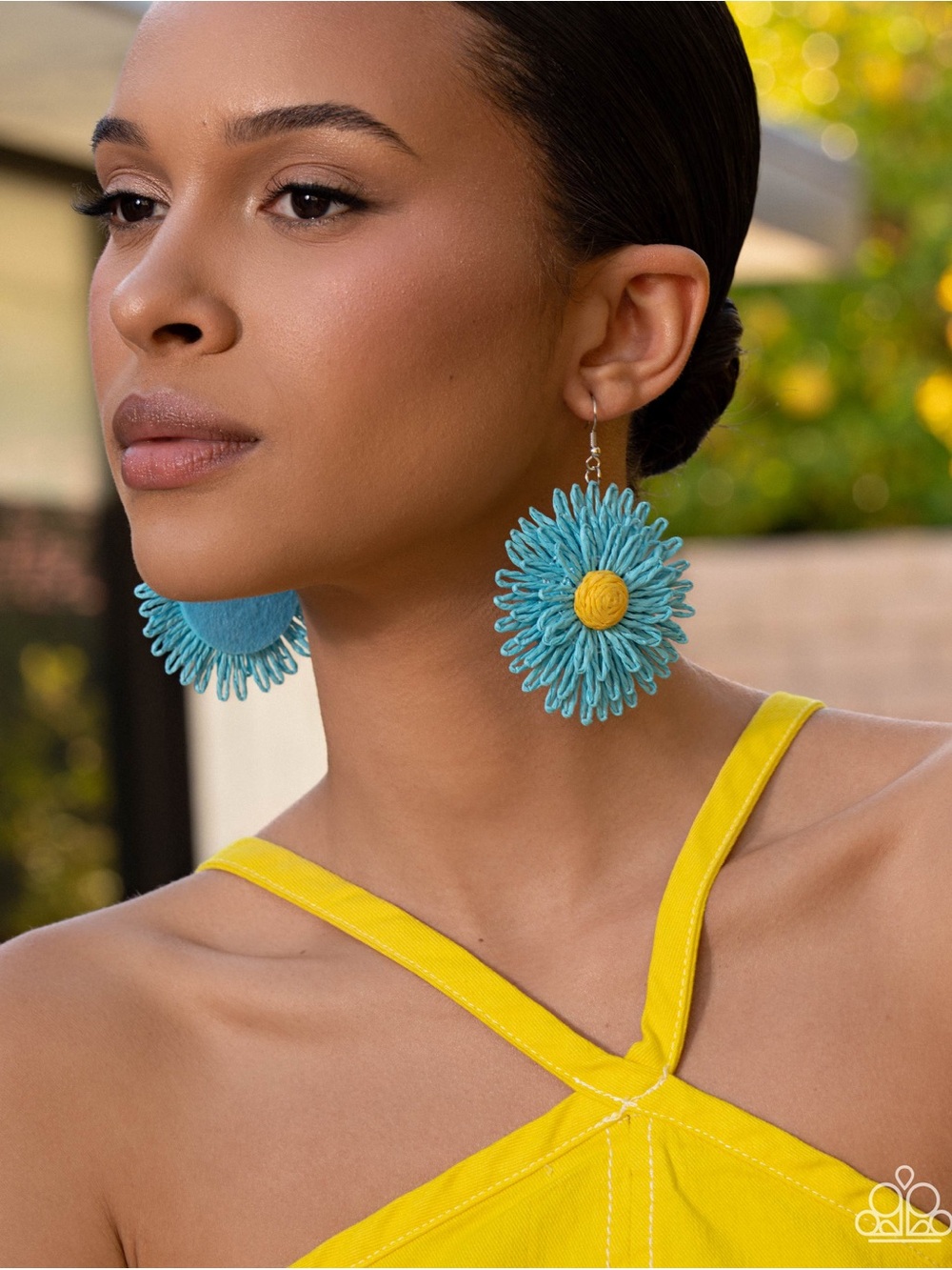 paparazzi Turquoise and Yellow Daisy Drop Earrings